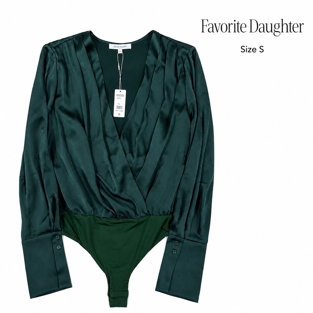 Favorite Daughter The Date Blouse Bodysuit S Juniper Green Satin NWT